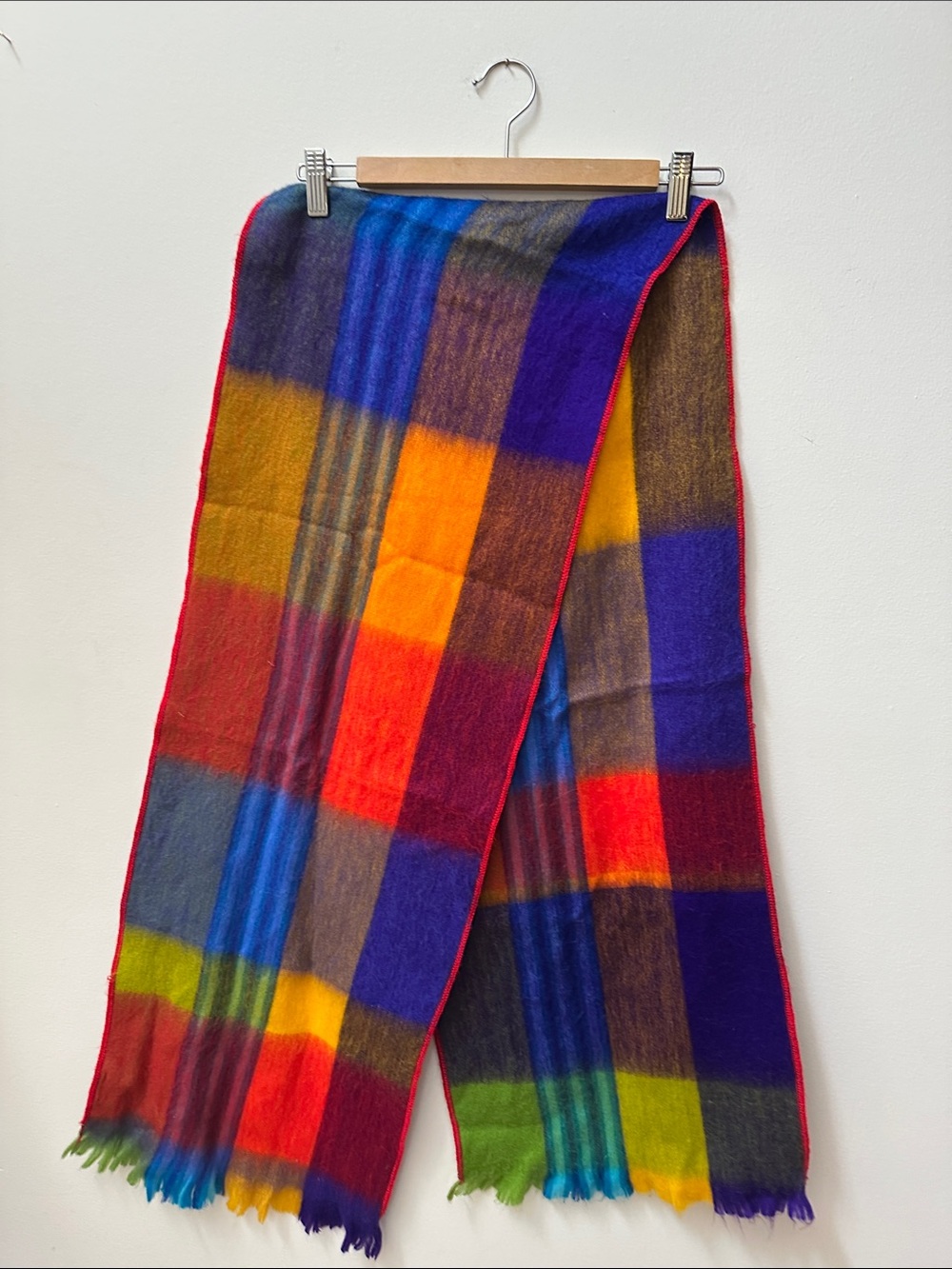 NWOT Alpaca Plaid Wool Scarf - Bright Multicolor